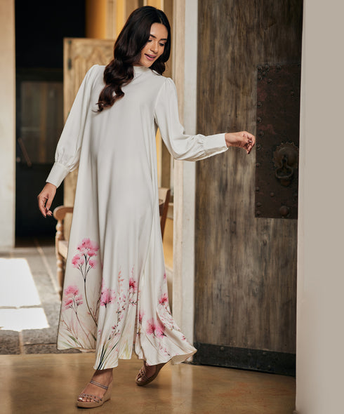 Border Printed White Maxi Dress